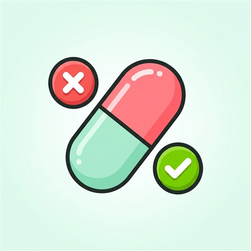 Safe or Stop? 3D capsule app icon with red X and green checkmark